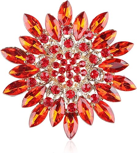 Broche de girasol con diamantes de imitación de alta calidad, broche de flores rojas y rosadas, ropa elegante, sombrero, bolsa, falda, accesorios