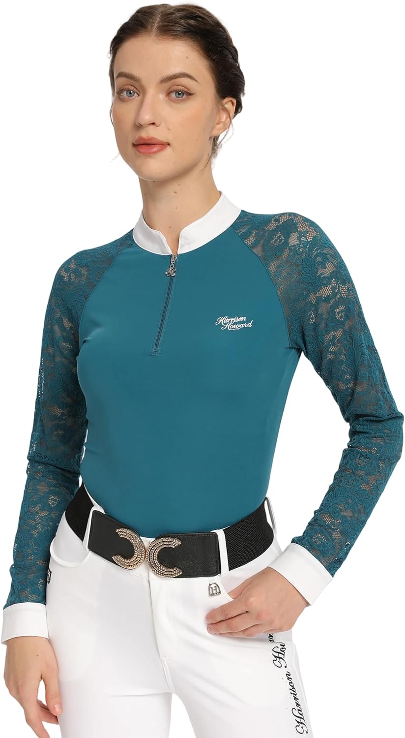 Harrison Howard Women’s Equestrian Show Shirt, Lace Long Sleeve Rider Top