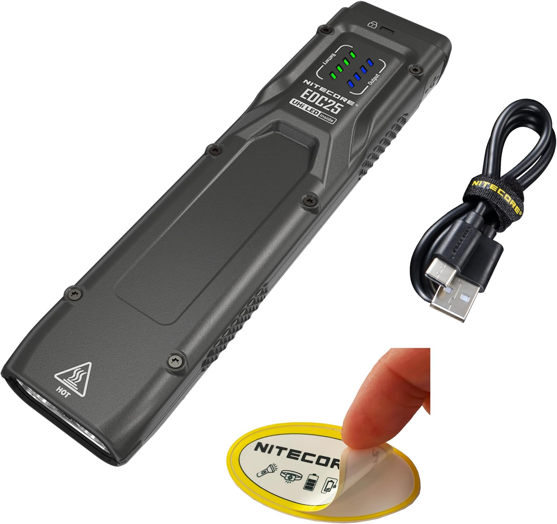 EDC25 EDC Flashlight, 3000 Lumen Slim Flat Shape USB-C Rechargeable Lightweight for Everyday Carry with Clip, and NitecoreSt Sticker