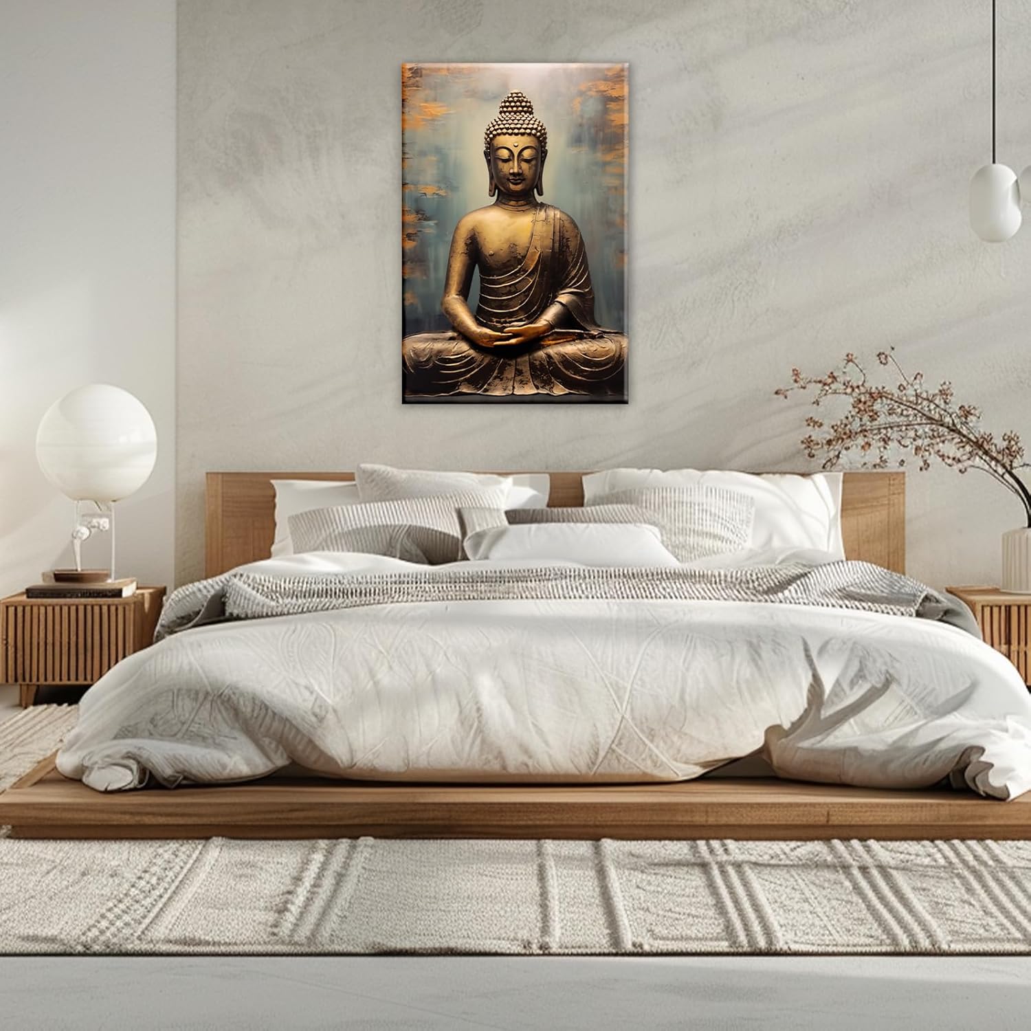 OAAPITI Buddha Canvas Wall Art Retro Buddha Statue Pictures Wall Decor Zen Painting Meditation Artwork For Spirit Bathroom Yoga Room Decor Frame(Artwork-4,16"x24")