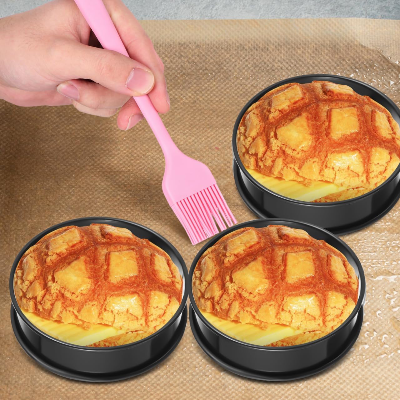 10 Pcs Round Cake Molds Set Stainless Steel Cookie Rings for Baking Double Rolled Edge Pastry Rings for Cookies Cakes and Desserts with Oil Brush