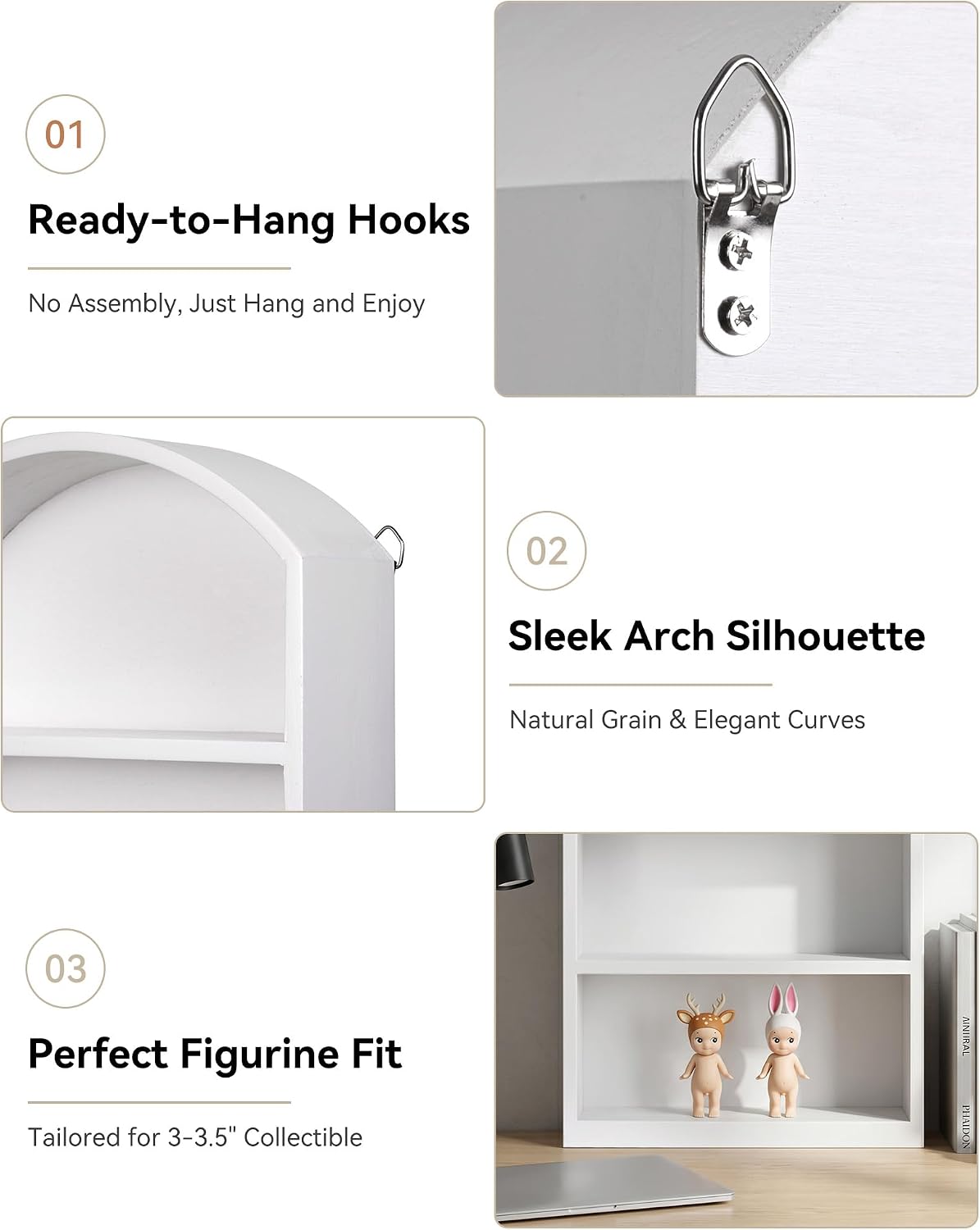 9x13.5 Small Arched Trinket Display Shelf Shadow Box, White