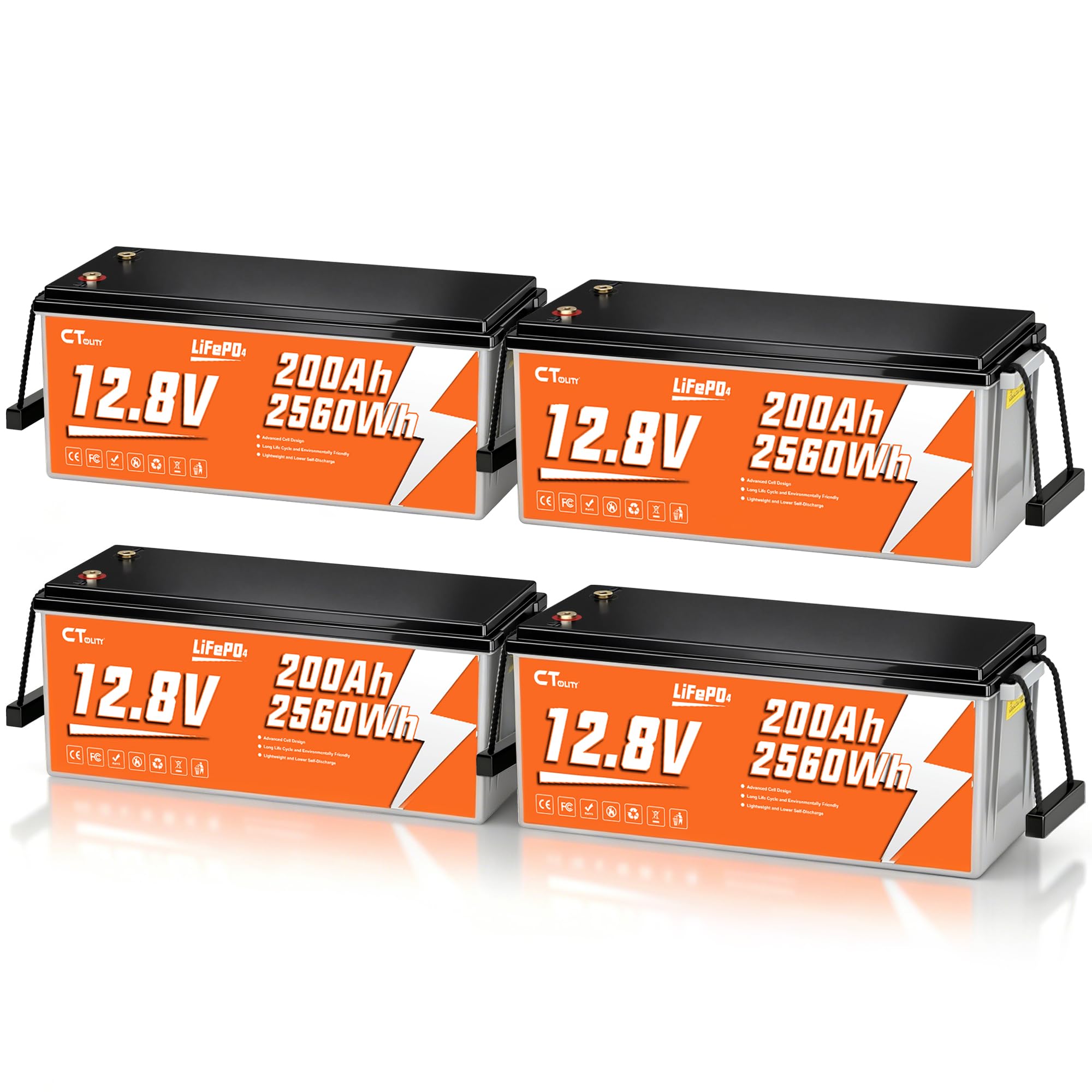 4PACK Batería de Litio 12V 200Ah, Batería LiFePO4 12V para Kayak con BMS 200A, Bateria Litio Recargable de Ciclo Profundo con más de 4000 ciclos, para Sistemas Solares, Barcos, Caravanas