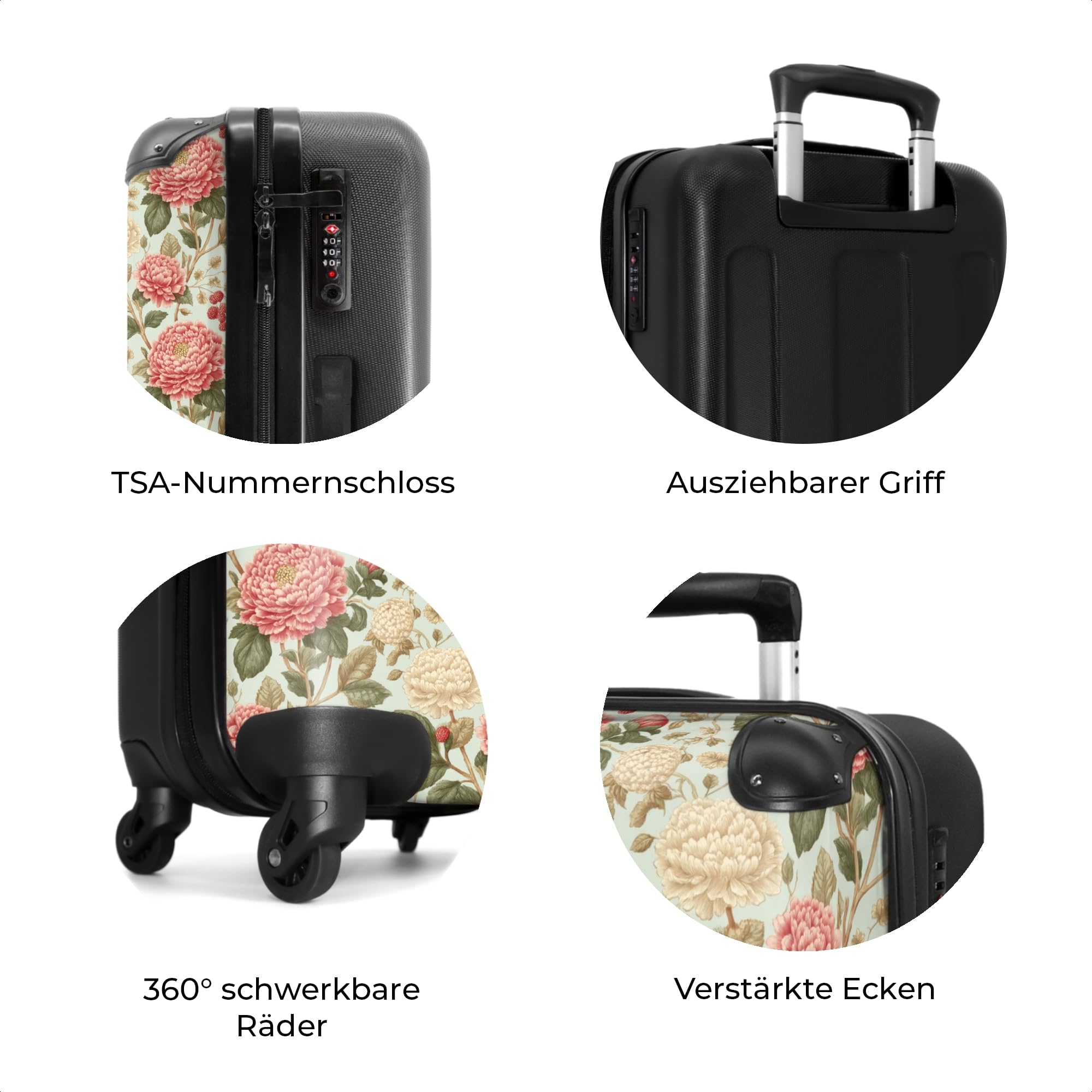 NoBoringSuitcases.com® Koffer Mittelgroß 67x43x25 cm Hartschalenkoffer L Trolley Rollkoffer mit 4 Rollen Leicht Schalenkoffer Mittel Klassisch - Botanisch - Mehrfarbig