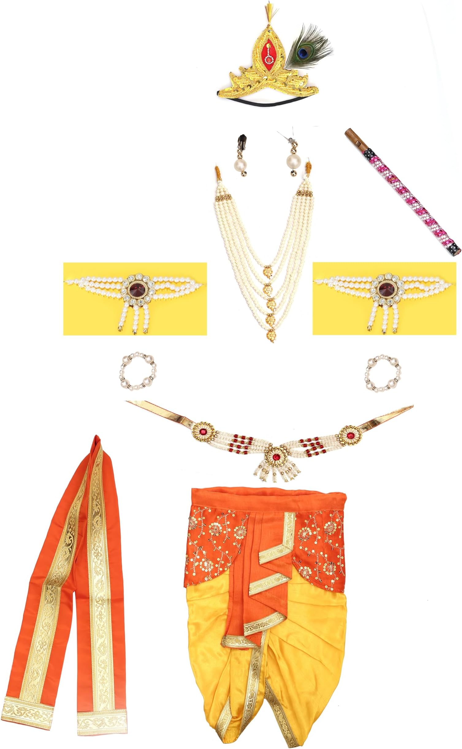 Raj Costumes Little Baby Krishna krishan ji kanha dress for Kids Boys Girls Janmashtami Set of 11 items