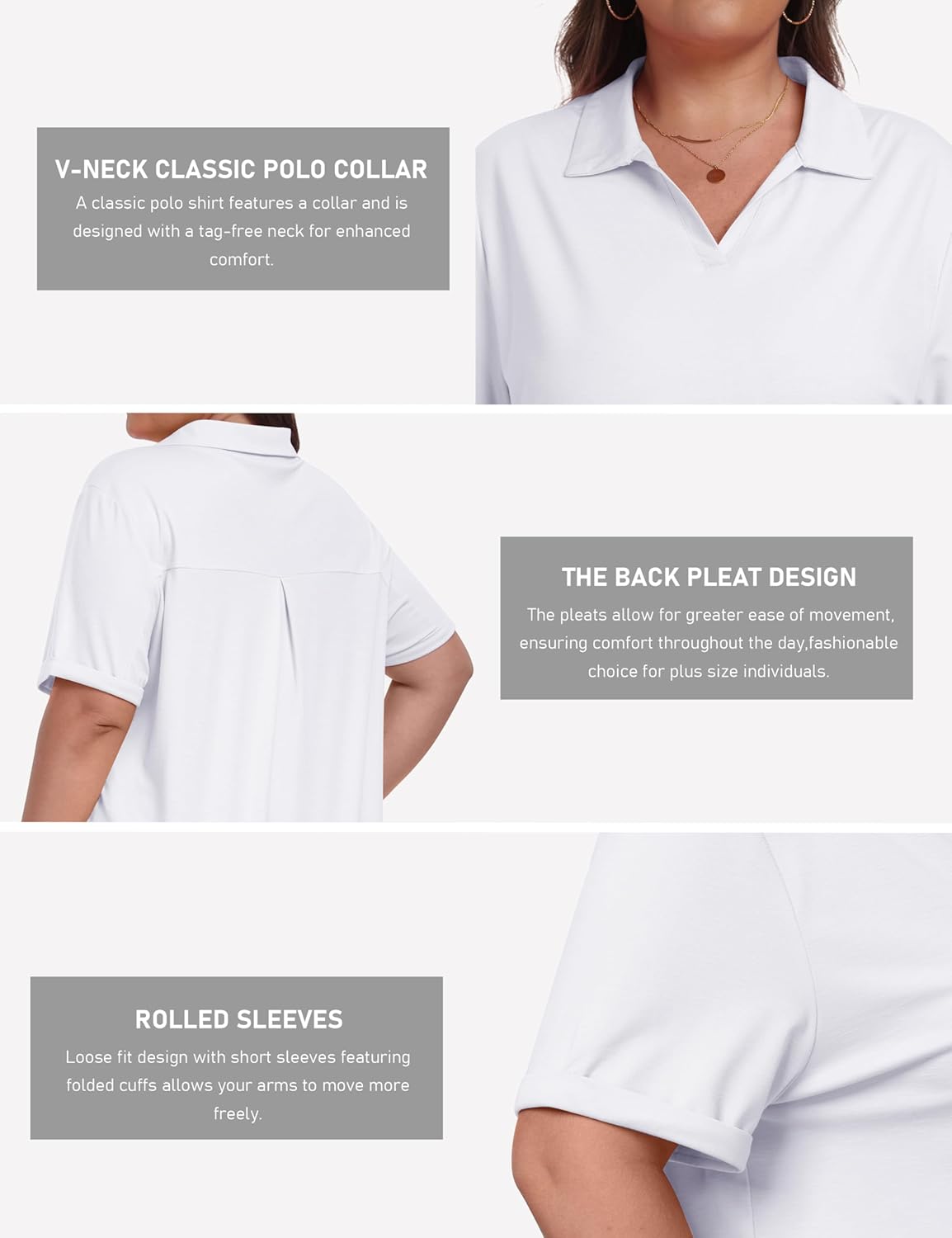 MoFiz Women's Plus Size Golf Polo Shirts Loose Fit Short Sleeve V-Neck Tennis Workouts Tops, XL-5XL