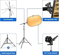 Vista 4 de Selens Kit de soporte para reflector de fotografía, reflectores 5 en 1 de 24 x 36 pulgadas con soportes de luz de 78 pulgadas y clips de brazo