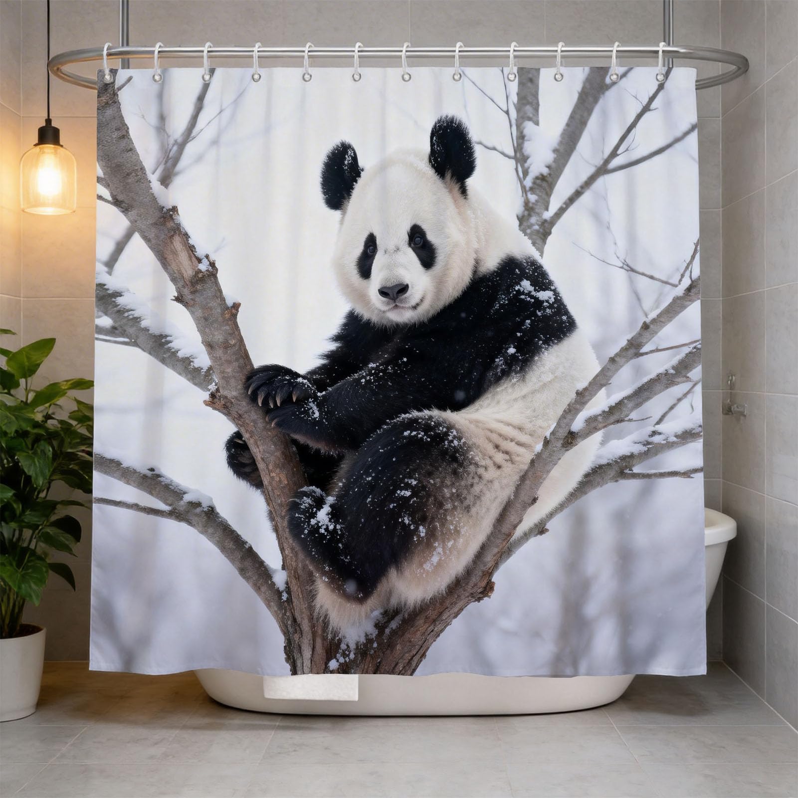 Hongduo 3D Panda Bear Shower Curtain for Stalls Bathtubs Cute Bathroom Decor Shower Curtain Set Polyester Fabric Waterproof 180x180cm/71X71 Inch with Hooks