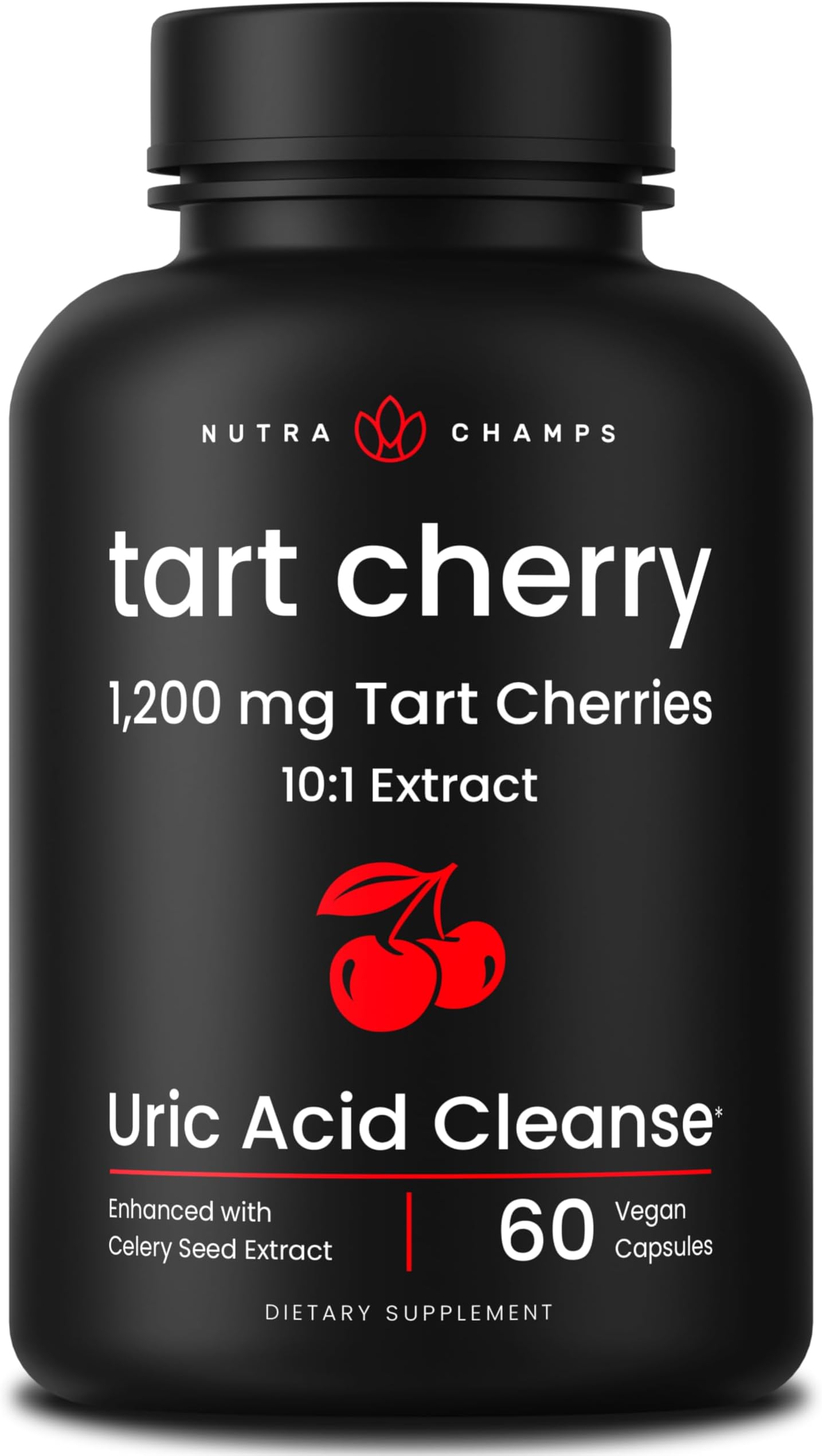 NutraChamps Organic Tart Cherry Extract Capsules - Made from Montmorency Tart Cherry Concentrate, Celery Seed & Bilberry - Supports, Sleep, Uric Acid Levels & Joint Health - 60 Vegan Capsules
