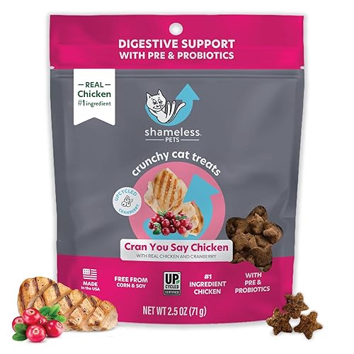 Shameless Pets Crunchy Cat Treats - Kitty Treats for Cats with Digestive Support, Natural Kitten Treats with Real Chicken, Healthy Flavored Feline Snacks - Cran You Say Chicken, 1-Pk - Cran You Say Chicken - 2.5 Ounce (Pack of 1)