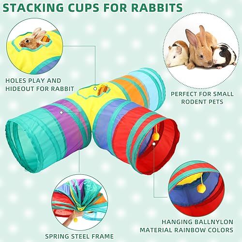 104 Pcs Rabbit Starter Kit Litter Box Bunny Tunnel Pet Playpen with Waterproof Mat Water Bottle Animal Grooming Kit Bowl Blankets with Cleaning Set for Guinea Pig Rabbit Accessories
