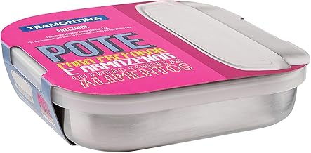 Pote Quadrado Tramontina Freezinox Em Aço Inox Com Tampa Plástica 16 Cm 0, 8 L Tramontina Inox Pote Quadrado Aco Inox 0, 80l C/tp.
