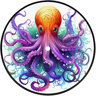 Record Coasters for Drinks Colorful Octopus Bar Coaster Retro CD Coaster Non-Slip Cup Mat for Music Lovers Absorbent Tabletop Protection Mat for Coffee Table 1 PCS