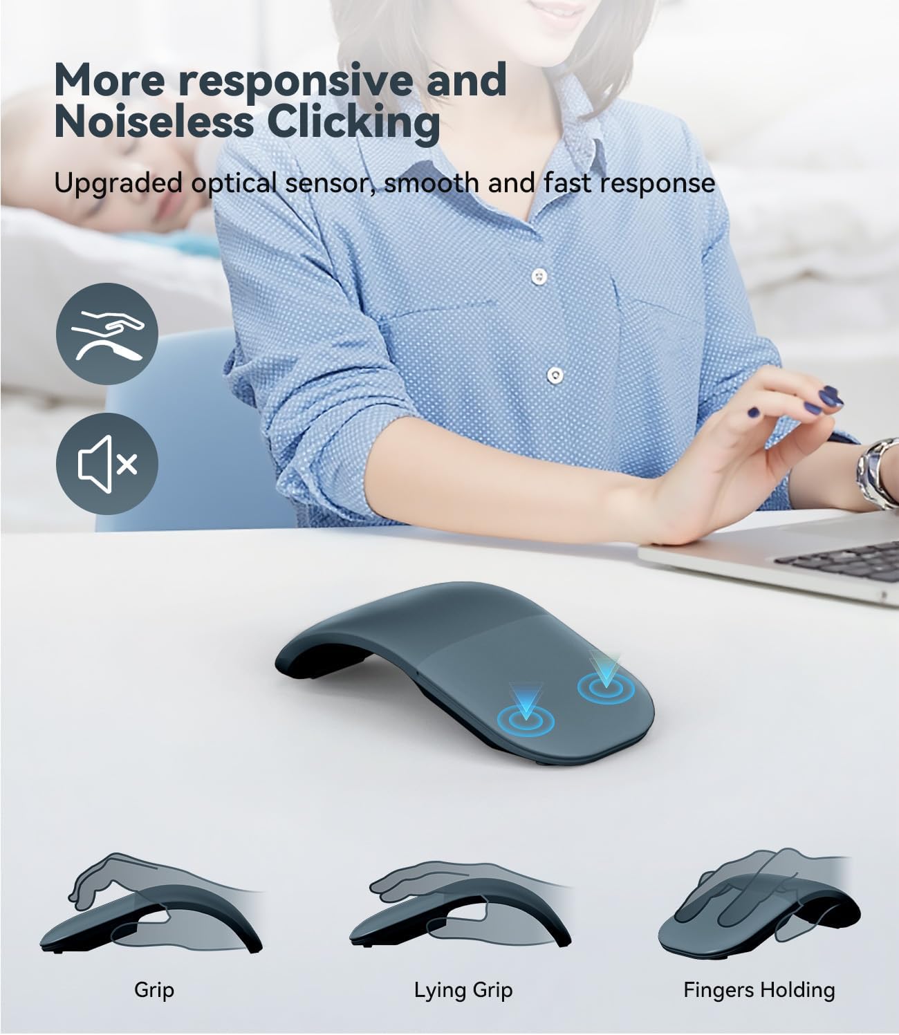 Arc Touch Mouse, Compatible with Microsoft Surface FHD-00001 Foldable Portable Mouse Silent Folding Arc for Computer/Mac/OS/Notebook (Blue)