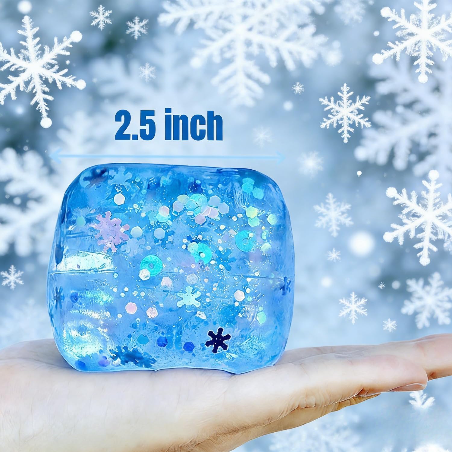 Ice Cube Squishy, Stress Balls Ice Cube with Snowflakes Inside Square Shape Anxiety Sensory Squishy Fidget Slow Rise Anxiety Relief Stress Cube Gift for Adults (2pcs Snowflakes)
