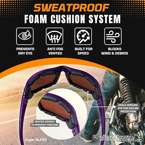 Miniatura 3 de Bikershades Gafas de montar en motocicleta con montura morada, pequeñas para mujeres y niñas