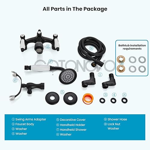 Miniatura 6 de Juego de sistema de ducha de lluvia negro mate, 2 pomos cruzados, cabezal de ducha de lluvia de 8 pulgadas con rociador de mano montado en la pared,