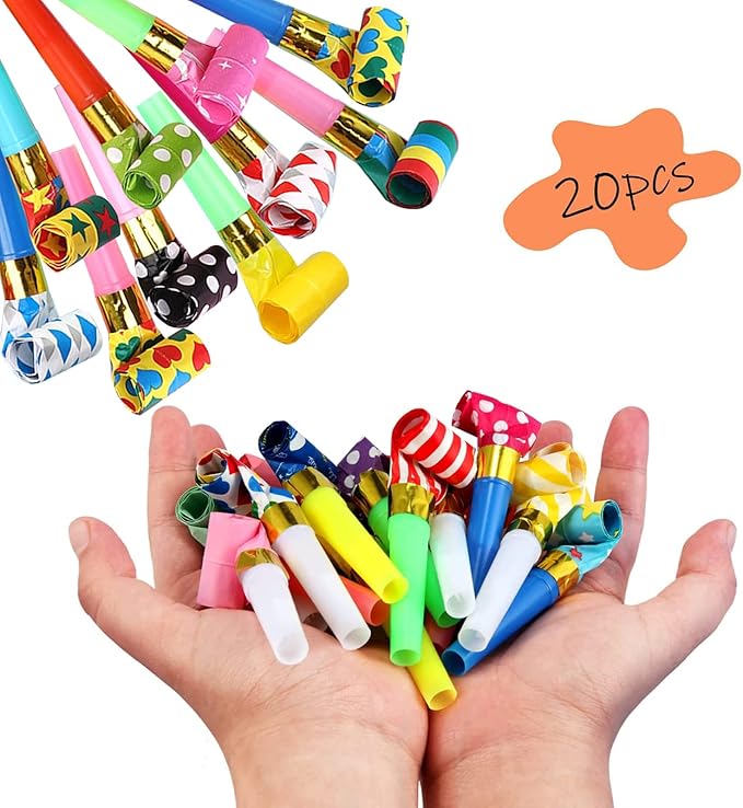20 Pcs Party Blowers, Party Whistles Blowouts Noisemakers Colourful