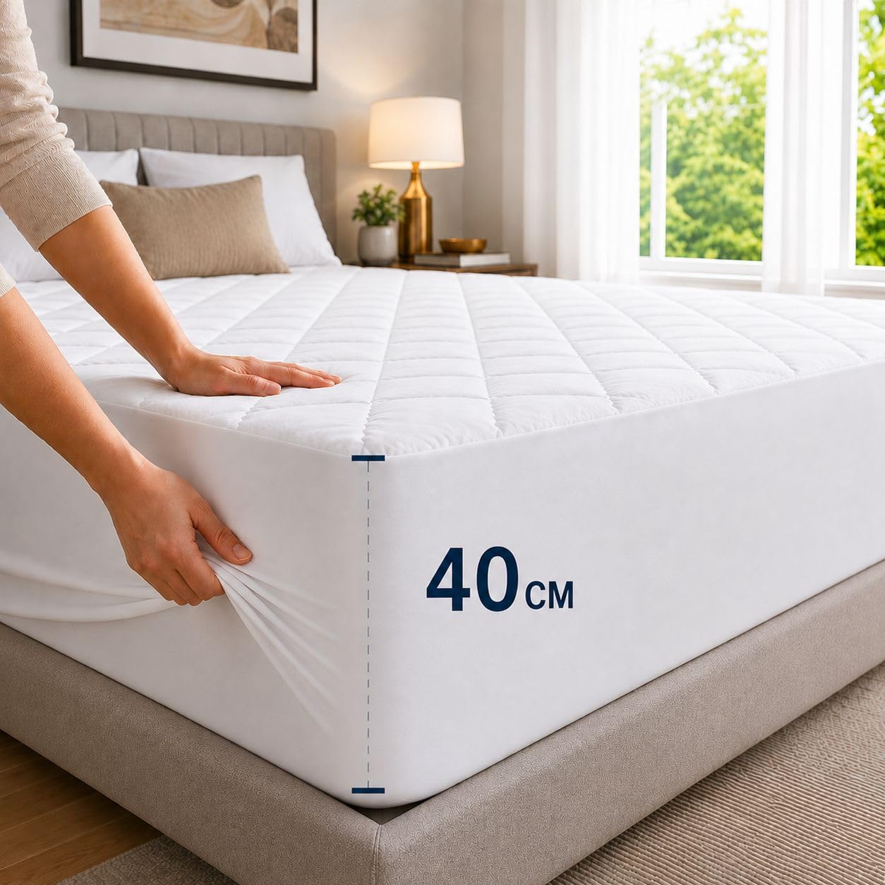 CB CASABELLA THE ULITMATE LINEN Extra Deep Quilted Matress Protector 12'' Fitted Bed Cover Polycotton Mattress Protectors (Double 40cm deep) — image 1