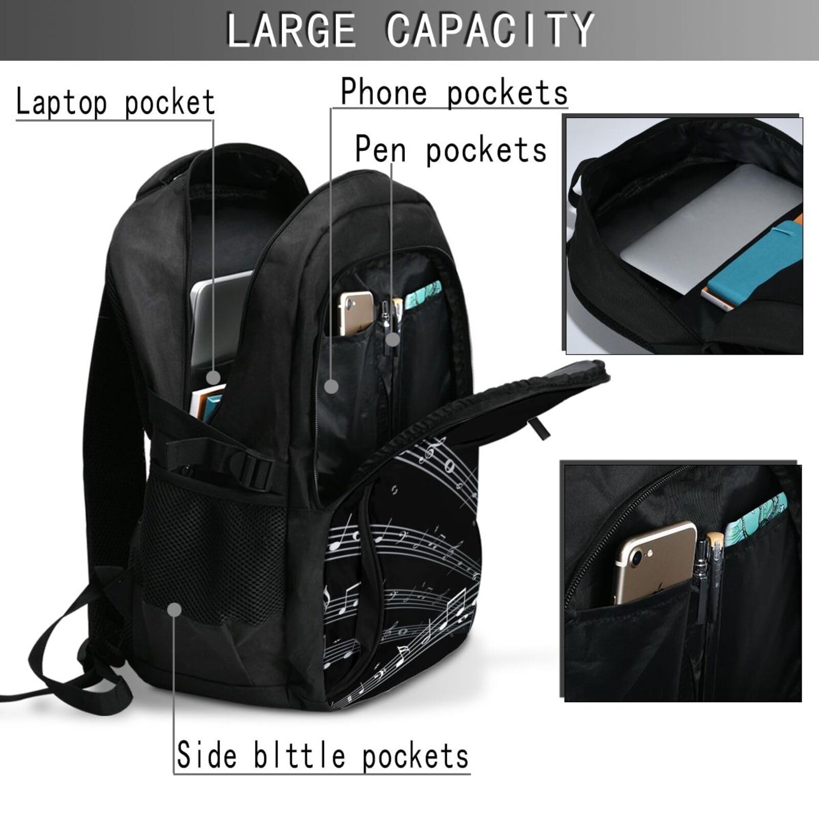 InOmak Musikalische Note, Reiserucksack, Freizeitrucksack, Schulrucksack, Laptop-Rucksack für Damen und Herren