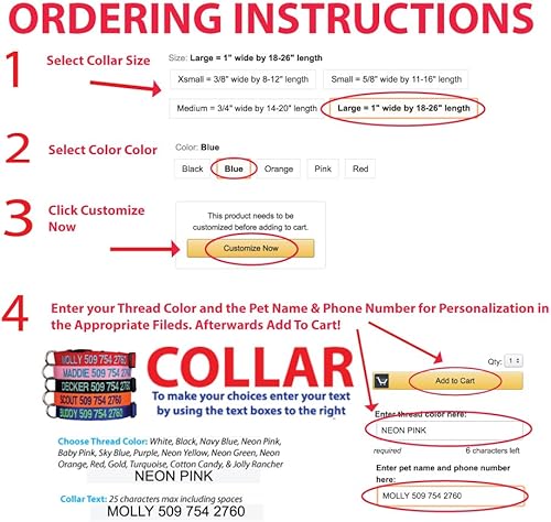 Miniatura 9 de GoTags Personalized Dog Collar, Custom Embroidered Pet ID Dog Collar with Pet Name and Phone Number, Adjustable with Quick Release Snap Buckle