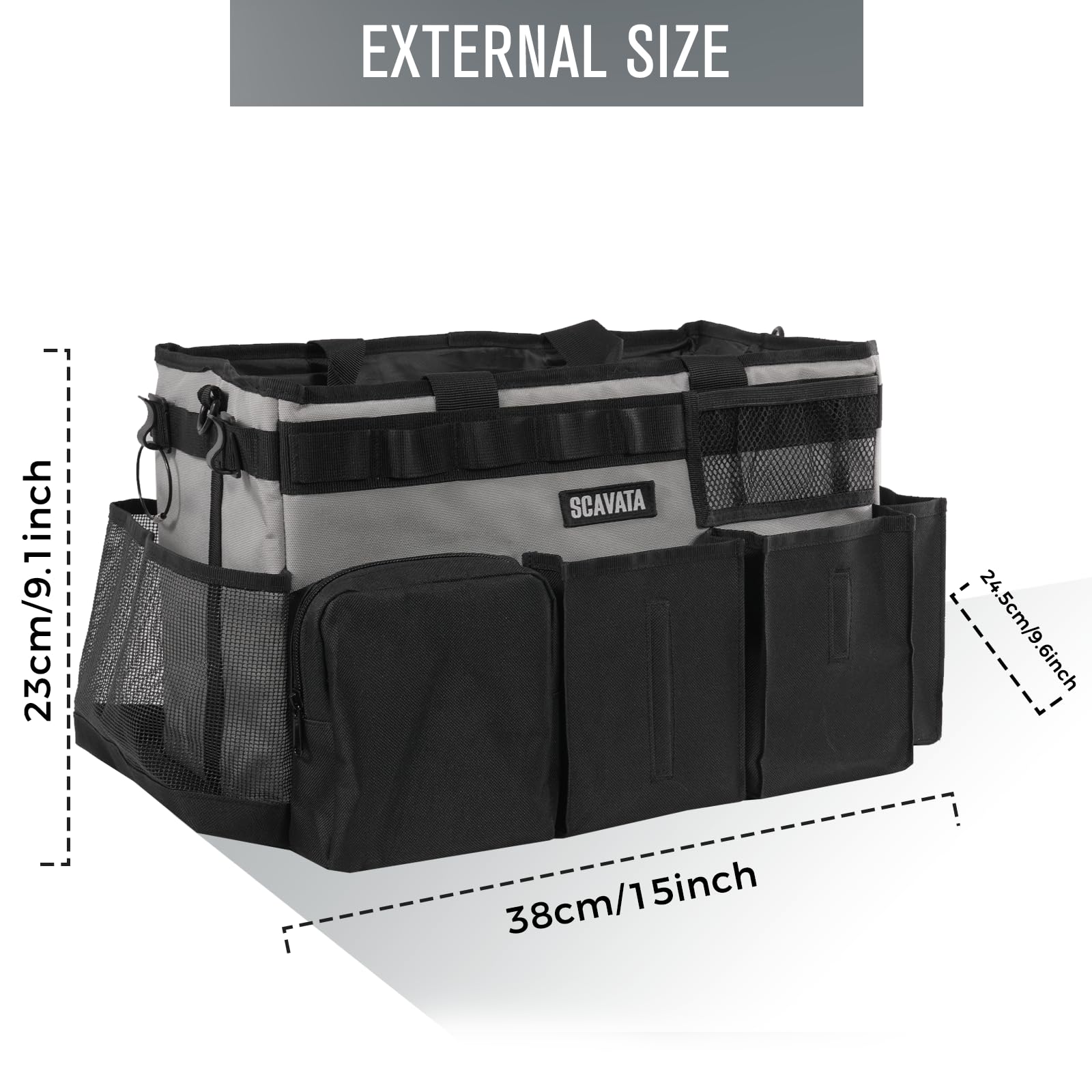 SCAVATA Cesta de Limpieza portátil, Organizador de Suministros con asa y Tirantes para Mujeres de Limpieza, Debajo del Fregadero y el Coche, con 4 separadores Plegables (Negro Gris)