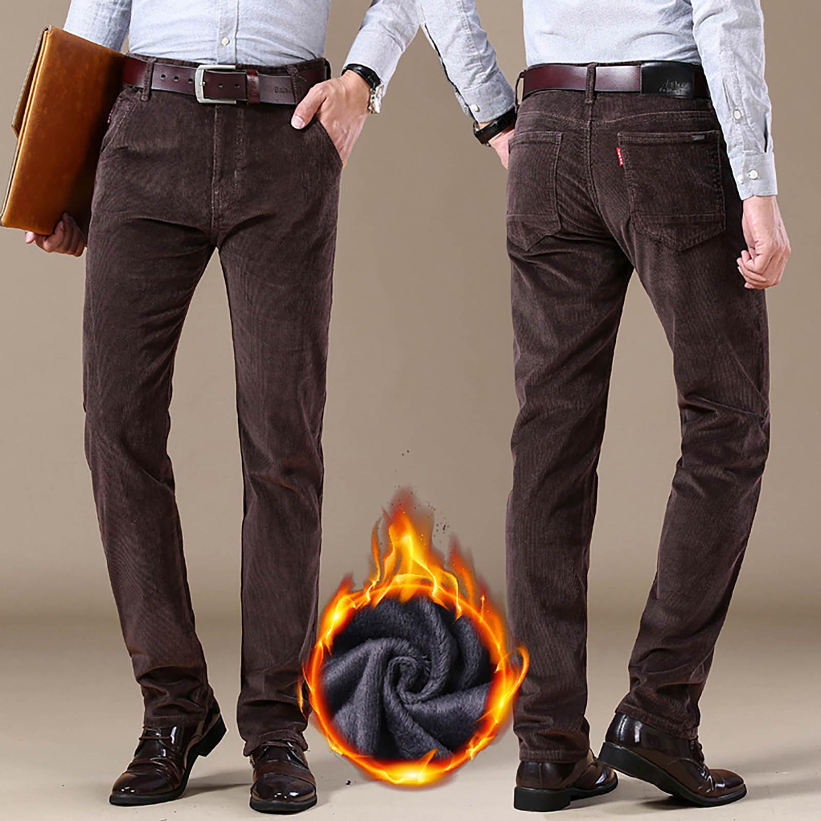 Generico Pantaloni da Uomo in Velluto a Coste con vestibilità Classica, Foderati, Elasticizzati, Elasticizzati, per Autunno e Inverno, Casual, per Il Tempo Libero, per Autunno e Inverno, Casual