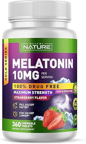 Built by Nature Melatonina 10 mg - Tabletas de bayas de disolución rápida - Soporte extra fuerte para dormir sin medicamentos - Sin OMG, vegano -