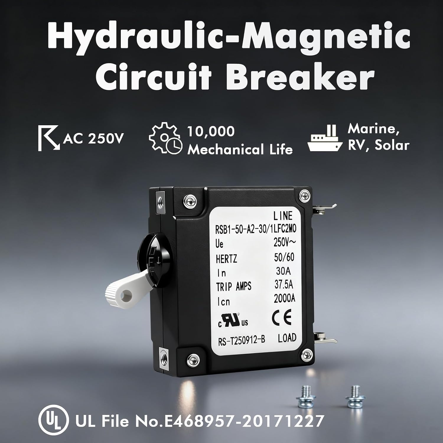 30 Amp Single Pole Toggle Magnetic Circuit Breaker, AC 250V