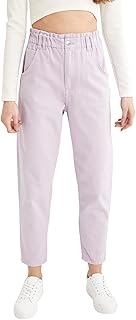 DeFacto Woman Slouchy Lilac Woven Bottom Trousers, Sand 34