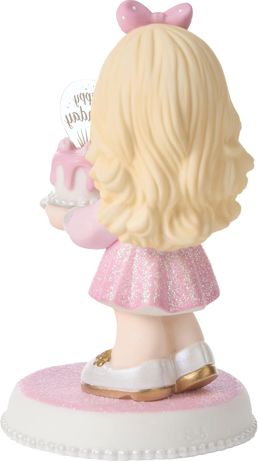 Precious Moments 252008 Youre As Sweet As Can Be Blonde Girl Birthday Bisque Porcelain Figurine, Girl Holding Cake Figurine, Birthday Gift for Daughter or Granddaughter