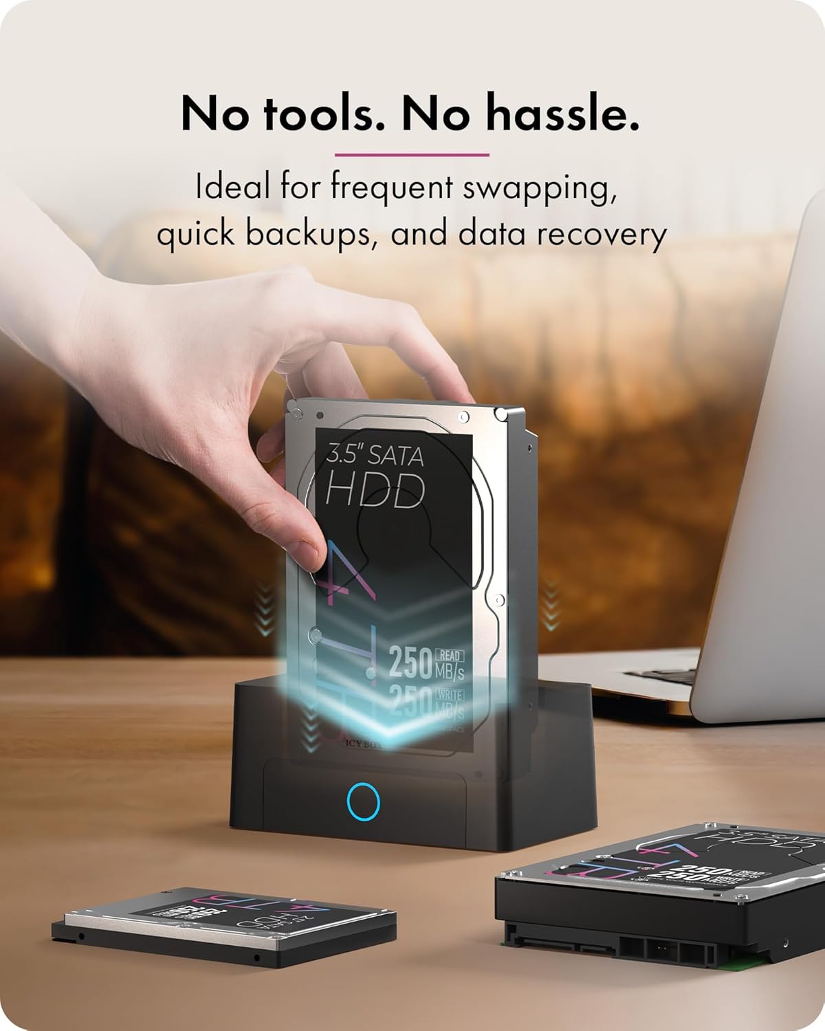 ICY BOX Hard Drive Docking Station, SSD HDD 2.5 3.5 Inch SATA to USB Adapter, External SSD Enclosure Hard Drive Reader, Support UASP Hot Swappable up to 30TB Drives, for Windows and Mac