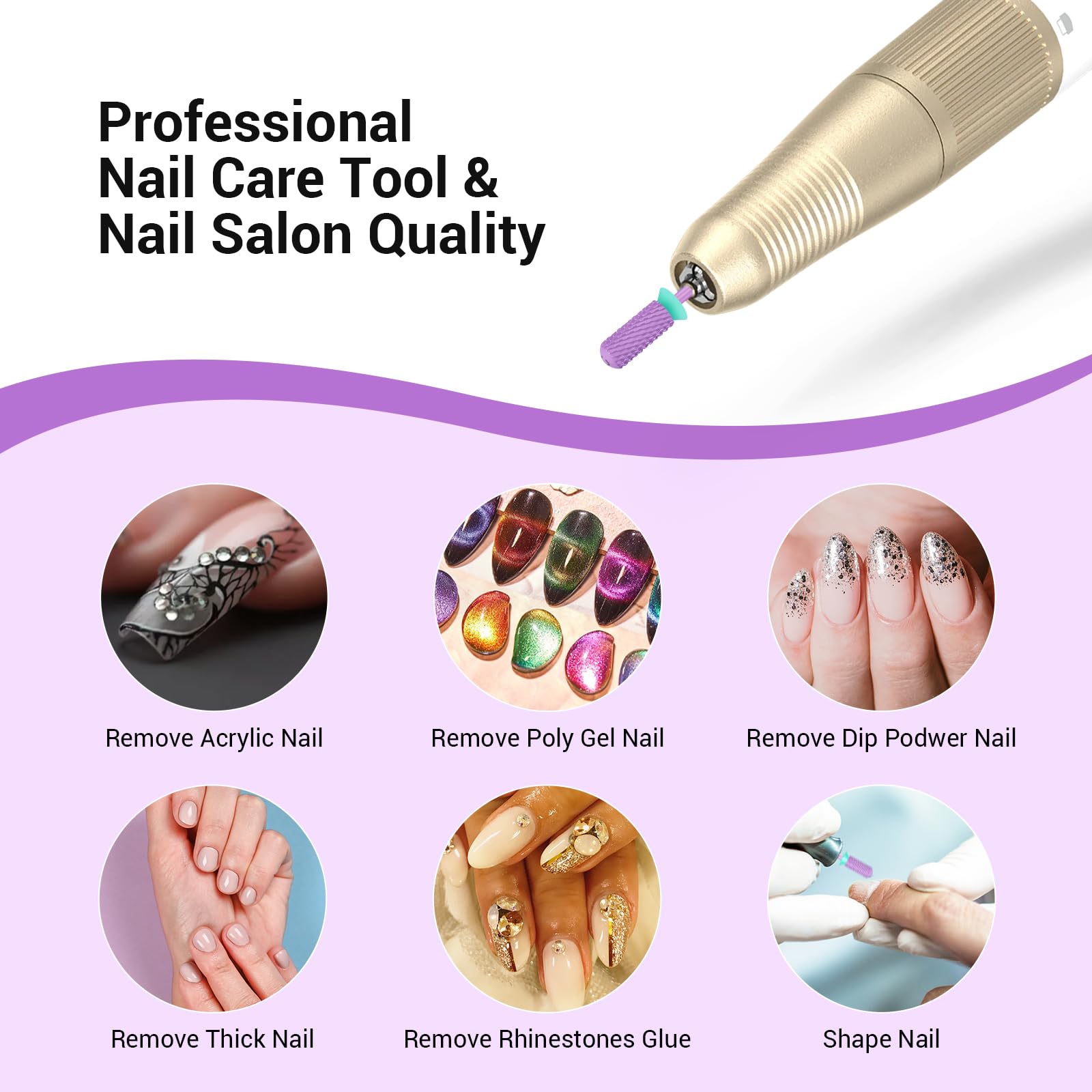 Brocas de seguridad para uñas, brocas de carburo de barril pequeño con punta redonda lisa de 3/32 pulgadas, acrílico de eliminación rápida o gel duro para manicura, pedicura, salón de 6