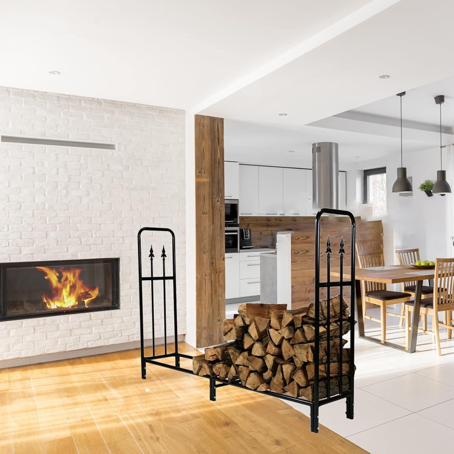 Adjustable Firewood Rack Log Brackets Set of 4 Metal Holders for Outdoor and Indoor Firewood Storage Black Color Stacking Stand