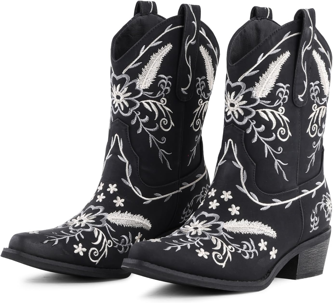 LingxiaUne Women's Cowboy Boots—Exquisitely Embroidered Western-Style Mid-Heel Boots for Women, Ankle Cowboy Boots For Women