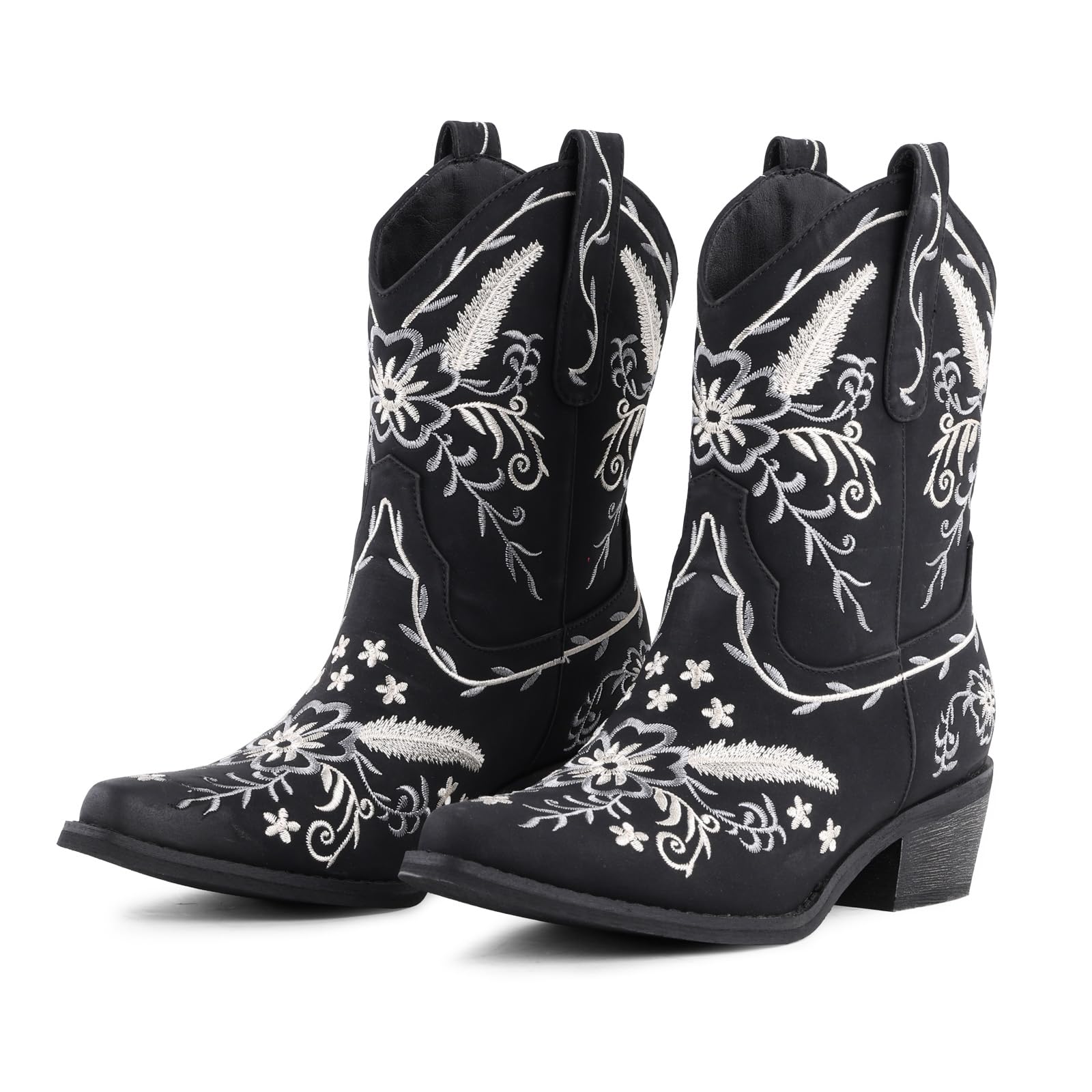 LingxiaUne Womens Cowboy Boots Exquisitely Embroidered Western-Style Mid-Heel Boots for Women Ankle Cowboy Boots For Women