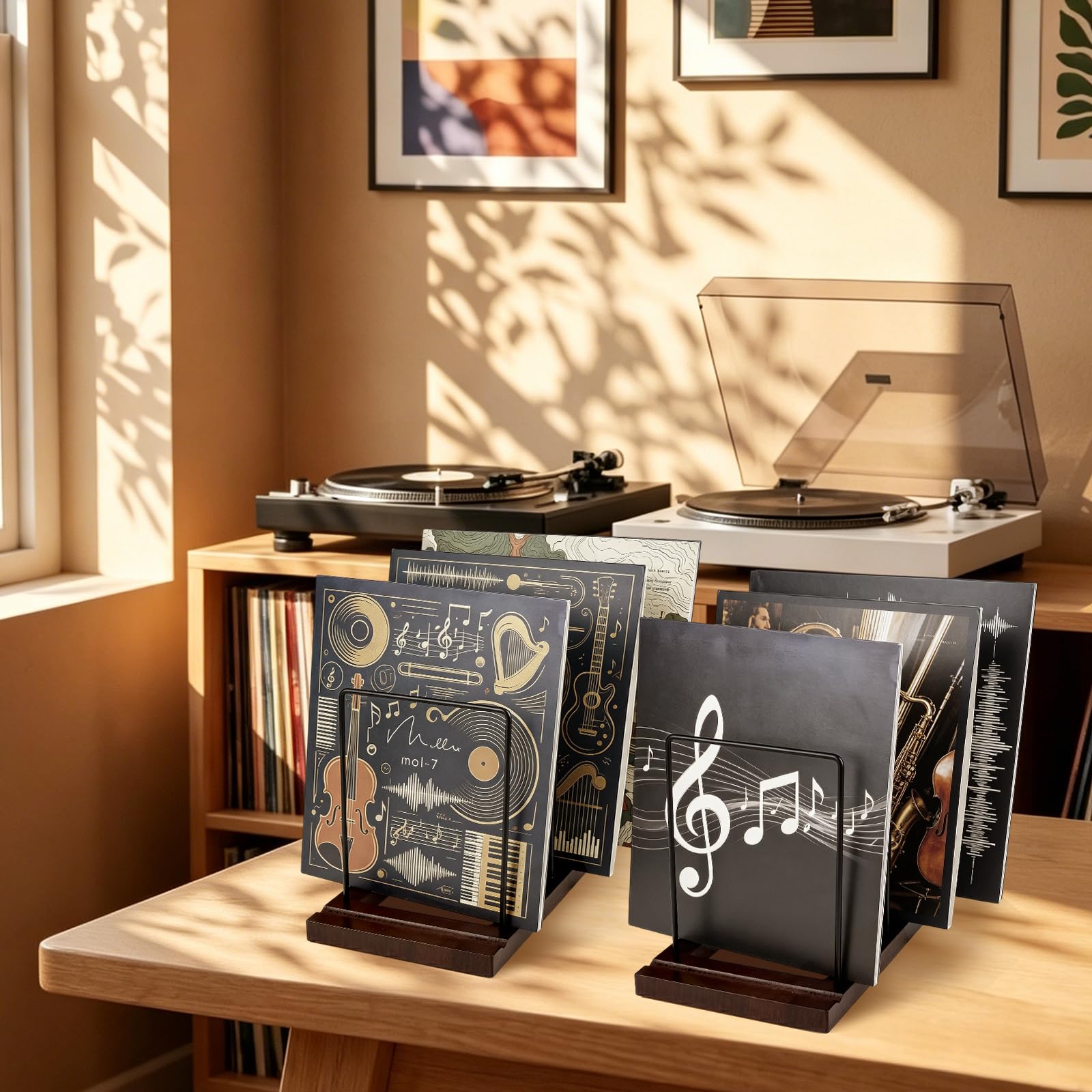 2 contenitori per dischi in vinile, divisori regolabili in legno, espositore per dischi in vinile, organizer per album per casa, ufficio, scrivania, organizer per libri, riviste e documenti