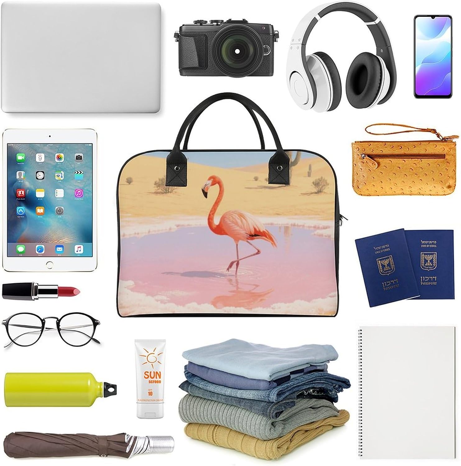 Orange Flamingo in Salt Lake Large Capacity Leisure Handbag image 5