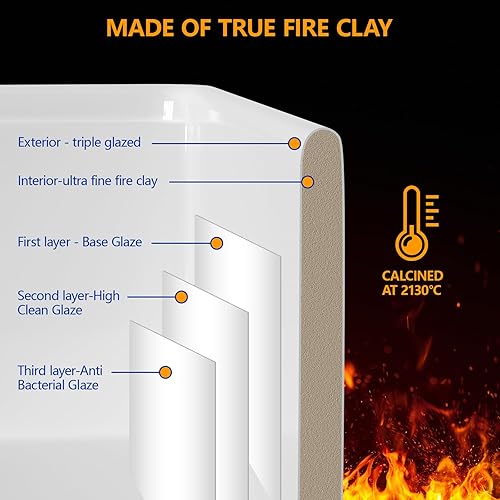 Miniatura 4 de Dcolora Fregadero blanco de 33 pulgadas con estación de trabajo de arcilla refractaria de porcelana para granja, fregaderos de granero, delantal