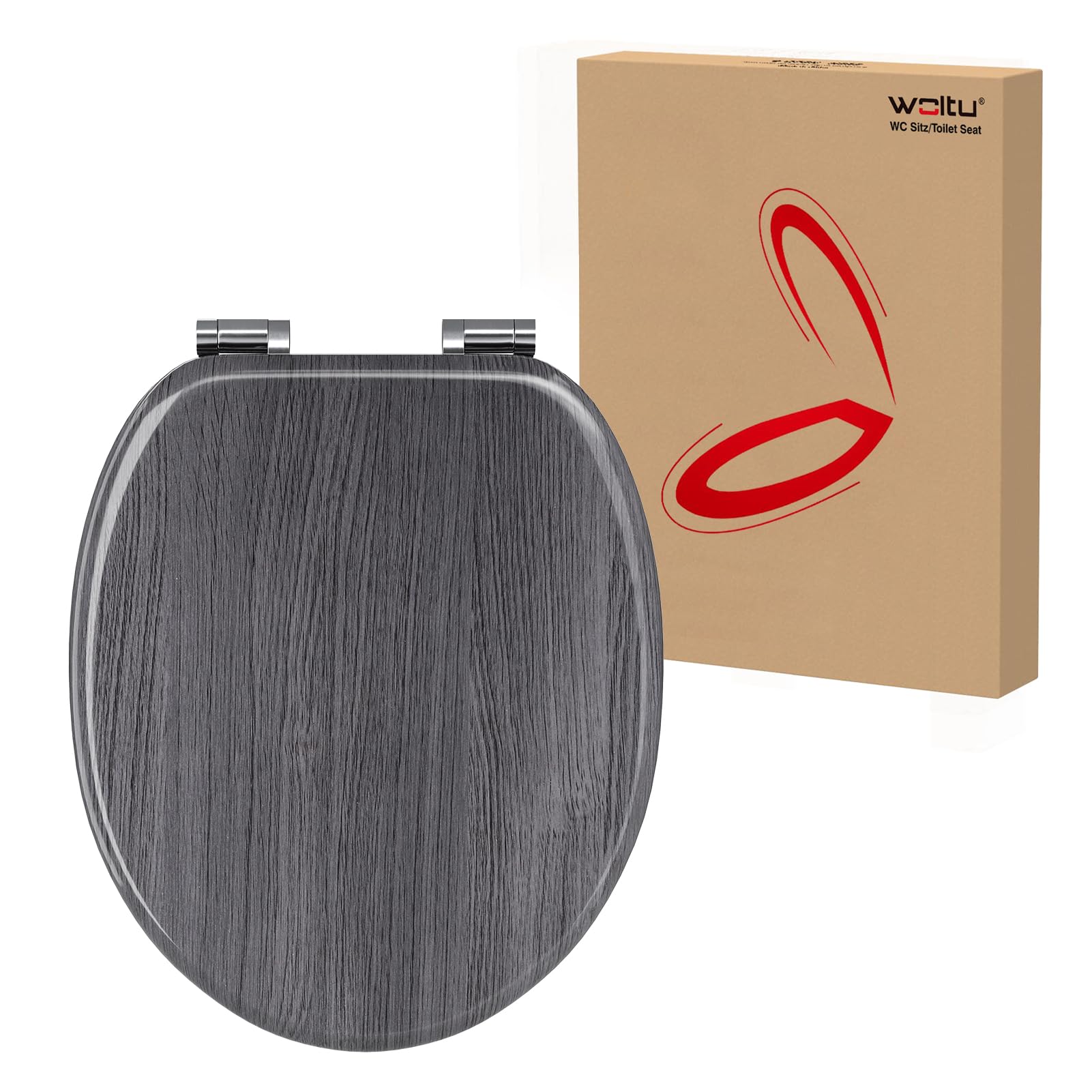 WOLTU Wooden Toilet Seat, Soft Close WC Seat with Strong Hinge Ideal for Standard Toilet Grey Maple O-Shape