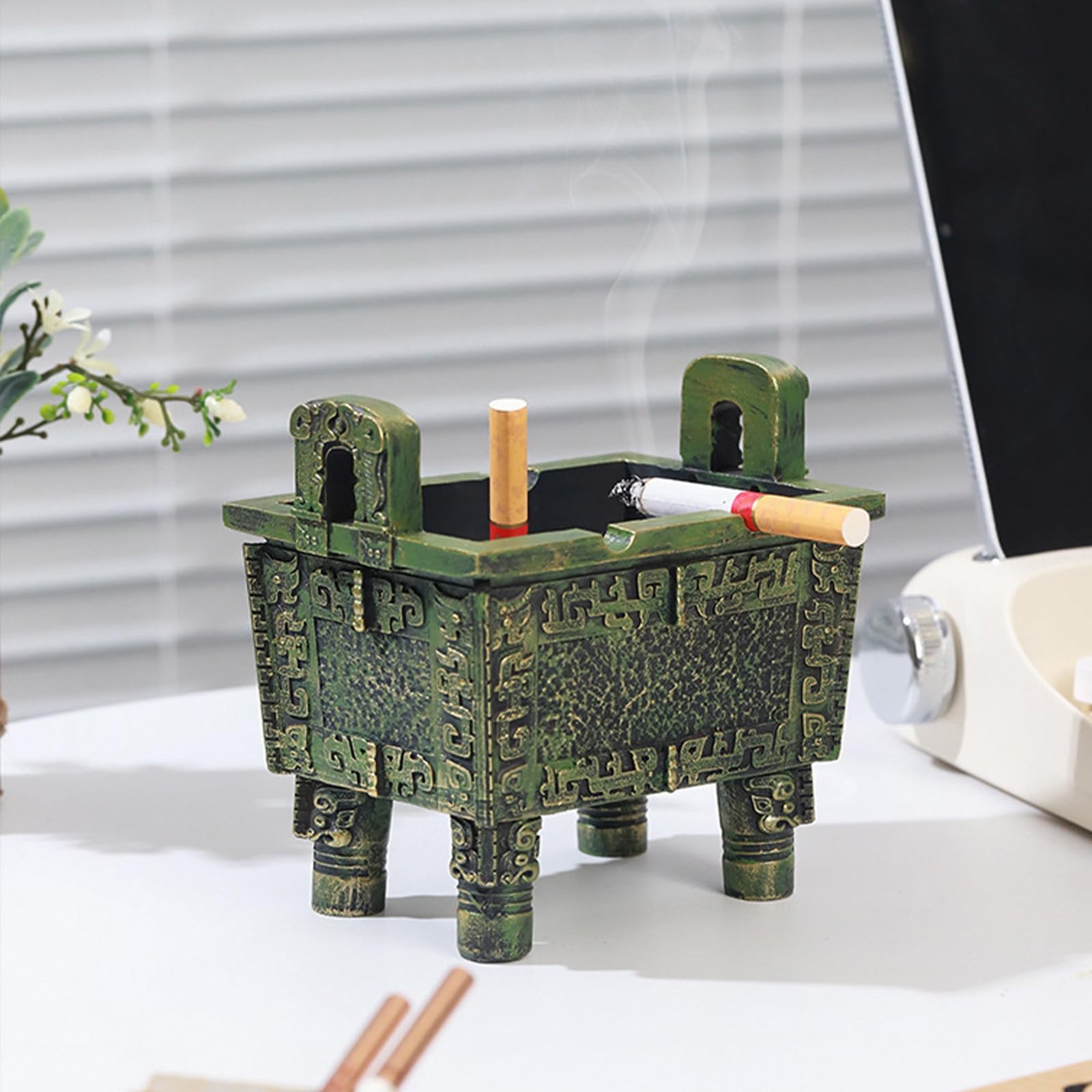 Posacenere multiuso in resina, grande capacità, design retrò antivento, per decorazione ufficio e soggiorno, ideale come regalo