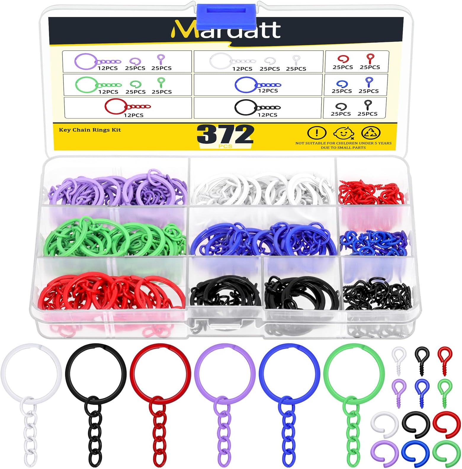 372Pcs 6 Colors Key Chain Ring Kit, Include 72Pcs 1” Key Rings with Chain, 150Pcs Open Jump Rings and 150Pcs Screw Eye Pins for DIY Crafts Jewelry Making