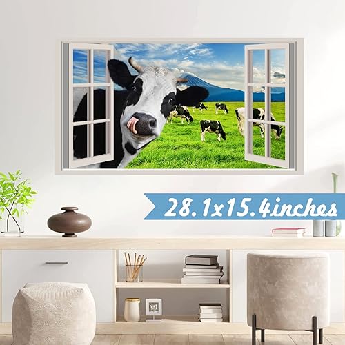 Miniatura 3 de Divertidas calcomanías de pared de vaca mirando vaca calcomanía de pared para despegar y pegar calcomanía 3D decoración rústica de animales de