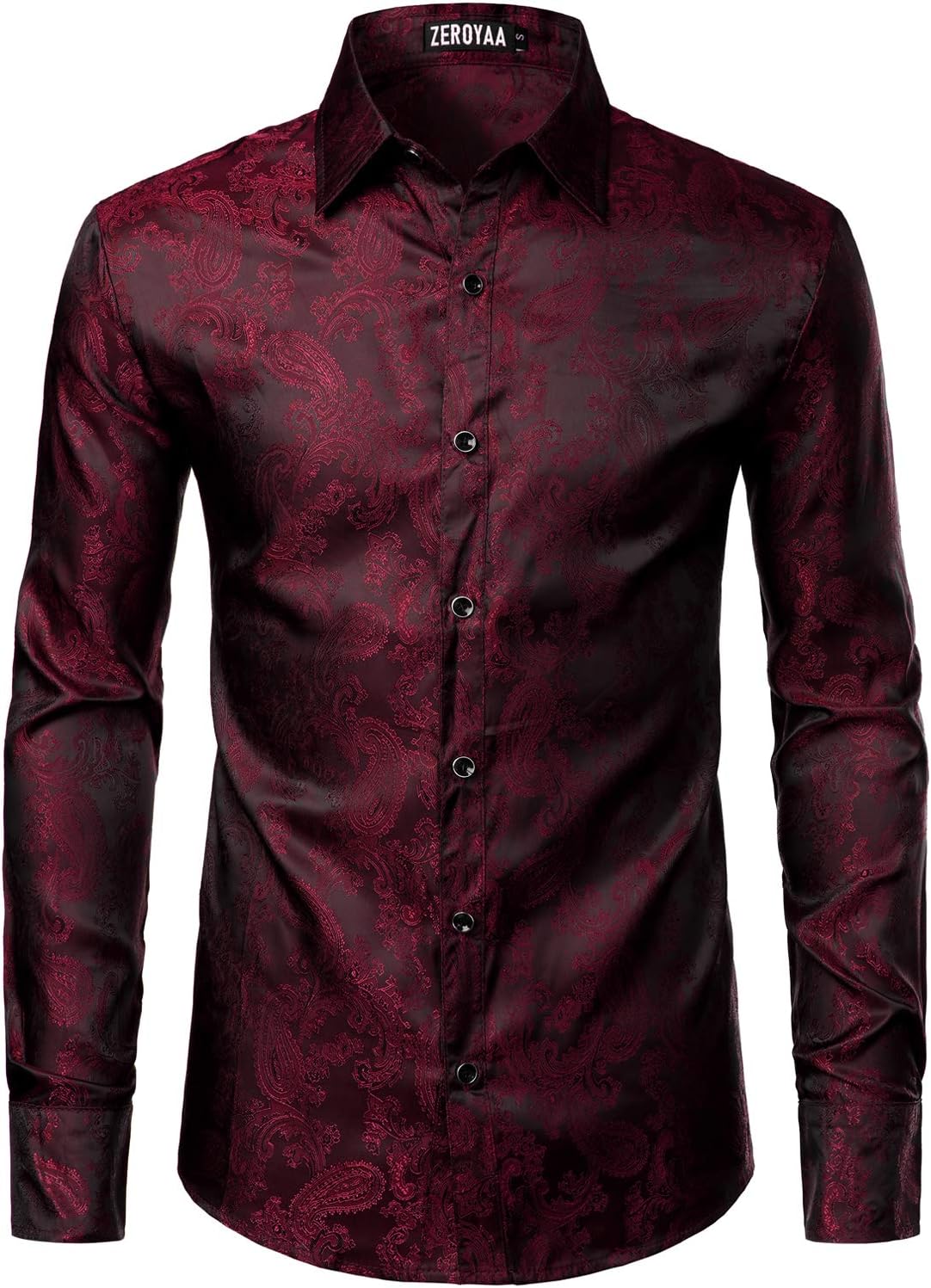 ZEROYAA Men's Paisley Jacquard Slim Fit Long Sleeve Button Up Dress Shirt for Party Prom - Image 3