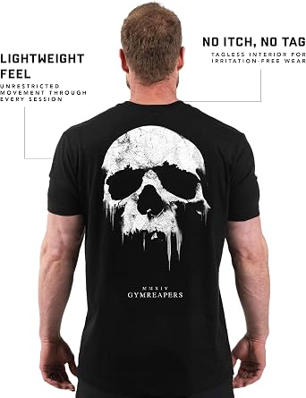 Gymreapers Skull 吸湿発散Tシャツ 男性用 - 半袖 ワークアウト ジム シャツ - ランニング アスレチック ティー & ドライフィット Tシャツ