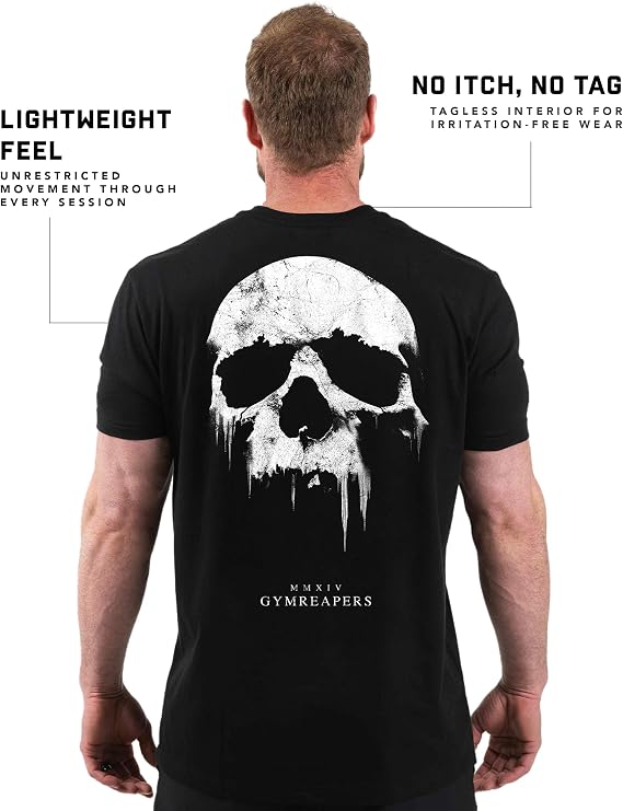 Gymreapers Skull 吸湿発散Tシャツ 男性用 - 半袖 ワークアウト ジム シャツ - ランニング アスレチック ティー & ドライフィット Tシャツ