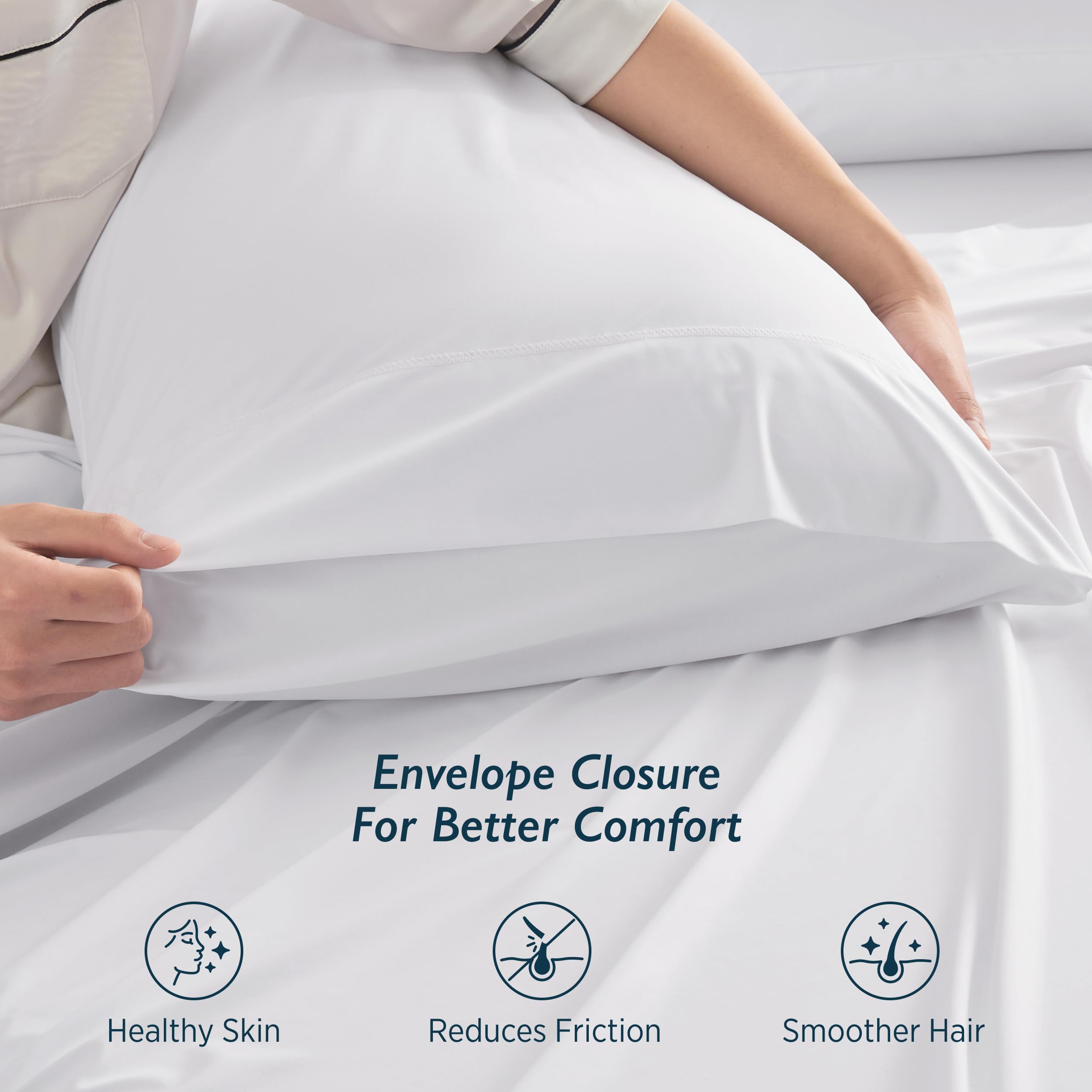 Breescape Cooling Pillow Cases King Size Set of 2, BlendTek™ Cooling Technology for Hot Sleepers & Night Sweats, Silky Soft Cool Pillowcases for Hair & Skin Care, 20" x 36", Snow White