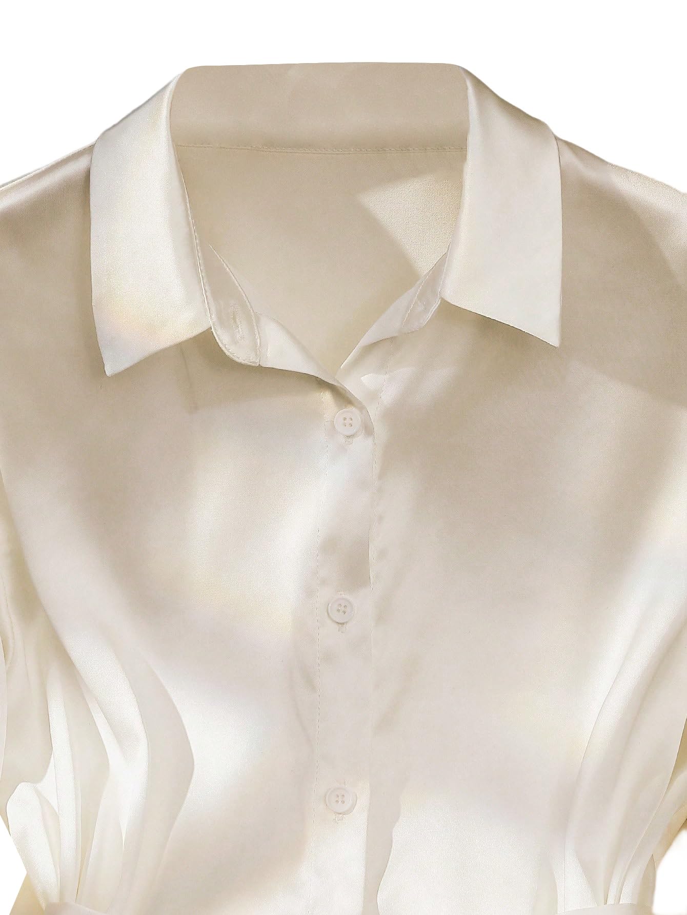 GORGLITTER Blusa elegante para mujer, cuello de camisa, camiseta larga con cinturón, manga larga, para el tiempo libre, para oficina, ropa de negocios