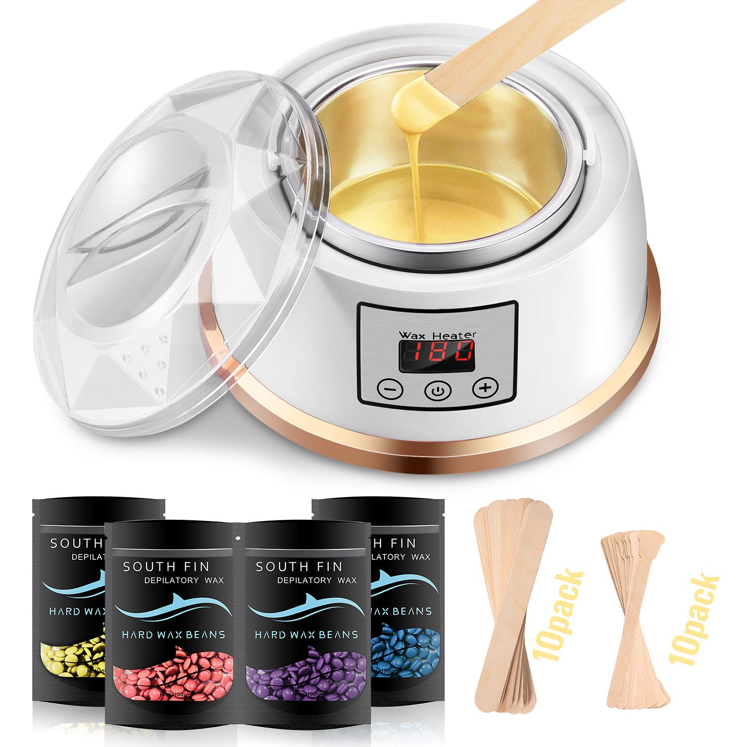 Waxing Kit Wax Warmer, Larbois Hair Removal Waxing Kit with 4 Hard Wax Beans, Painless At Home Wax Kit for Women and Men