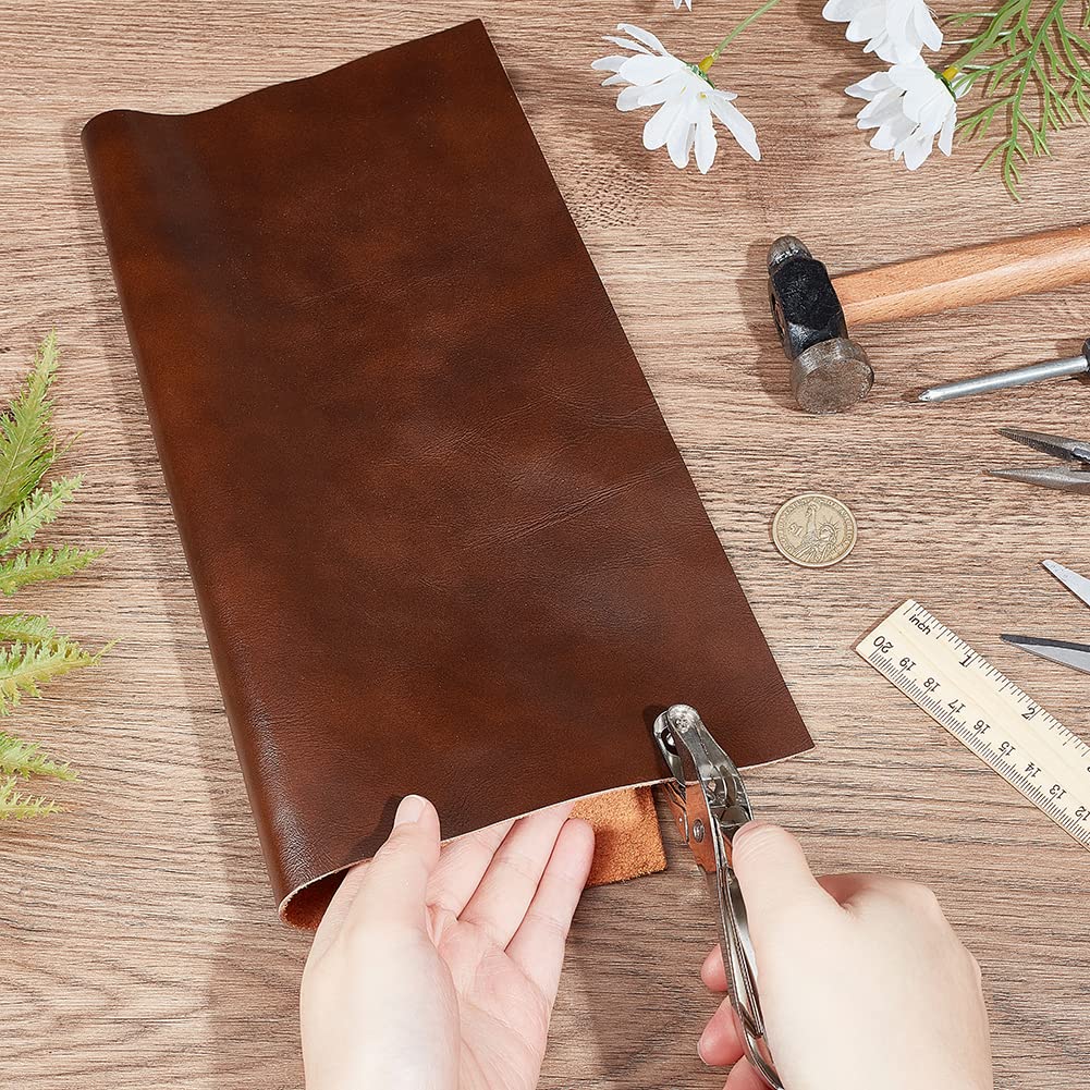 OLYCRAFT Láminas de Cuero de 30x30cm para Manualidades Cuero de Vaca Cuadrado Láminas de Cuero Genuino de 15mm de Grosor para Manualidades Costura Aficiones Carteras Talleres - Marrón Coco